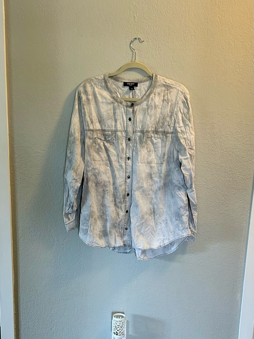Nine West Light Blue Washed Button Front Top